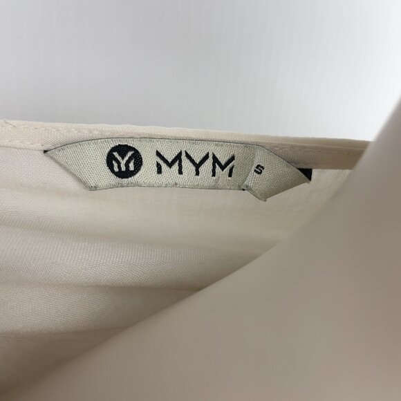 MYM Off White Girlhoodcore ruffles Blouse Button Crew round Neck s S - Picture 9 of 9